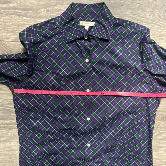 Ann Mashburn Green Blue Plaid Long Sleeve Fitted Womens Button Down Top Size M - Picture 4 of 6